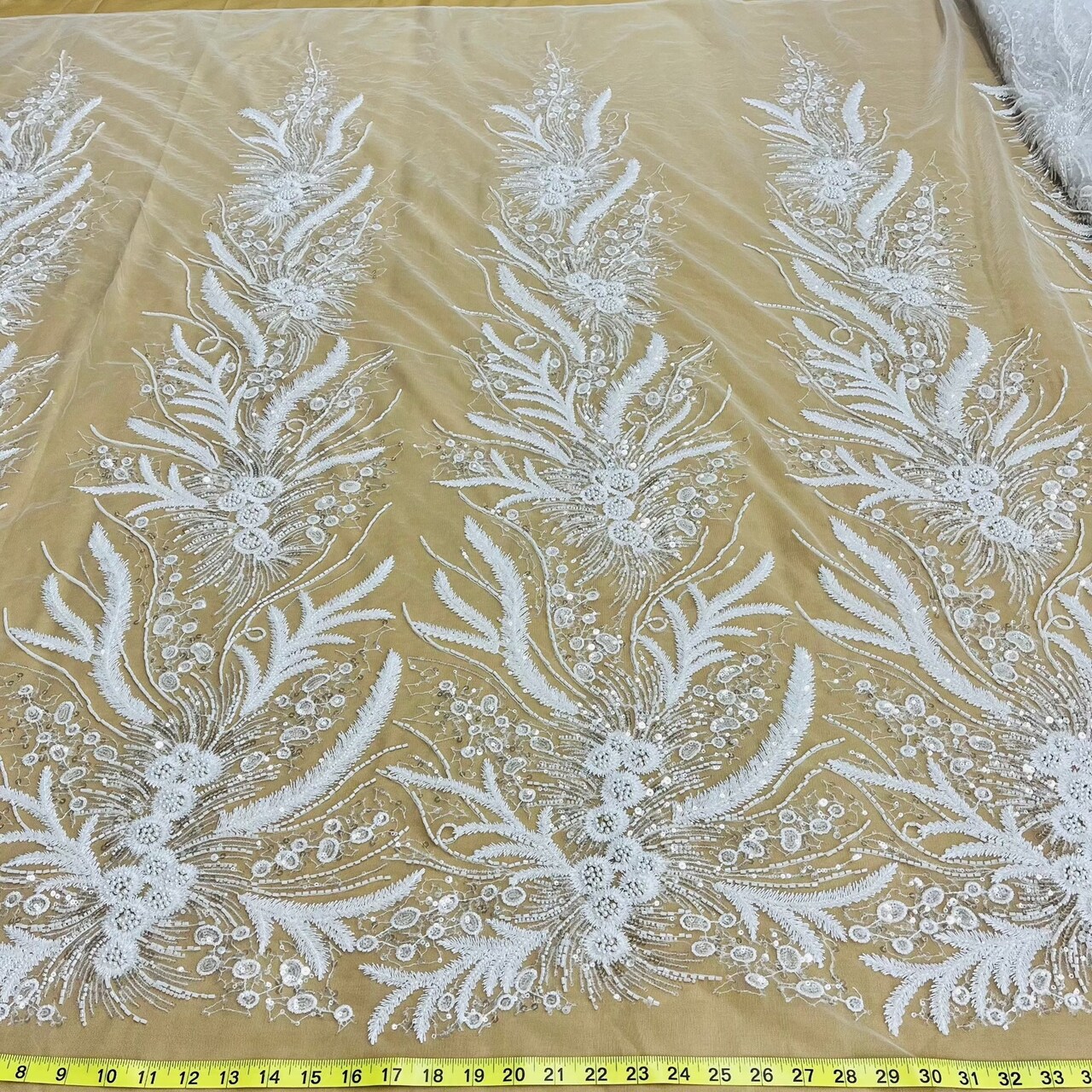 1 Yard Beaded Lace Fabric, 51" Wide Embroidered Polyester Net Mesh with Sequins for Bridal, Quinceañera & Dance Costumes